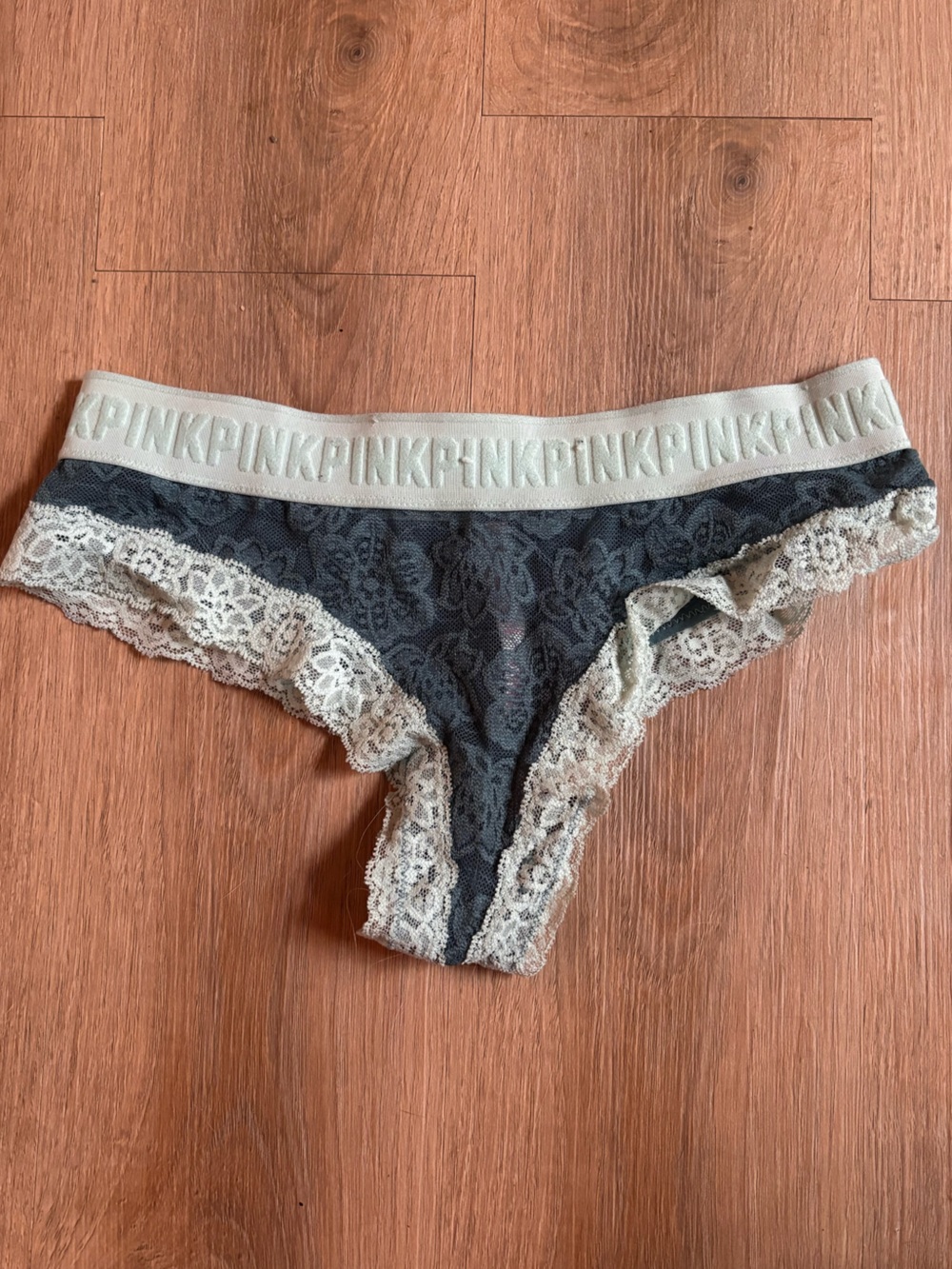 PINK Lace Hipster Bikini thong, sheer bottom